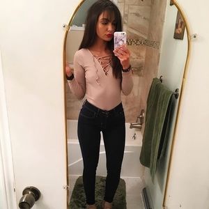 Tan lace up body suit